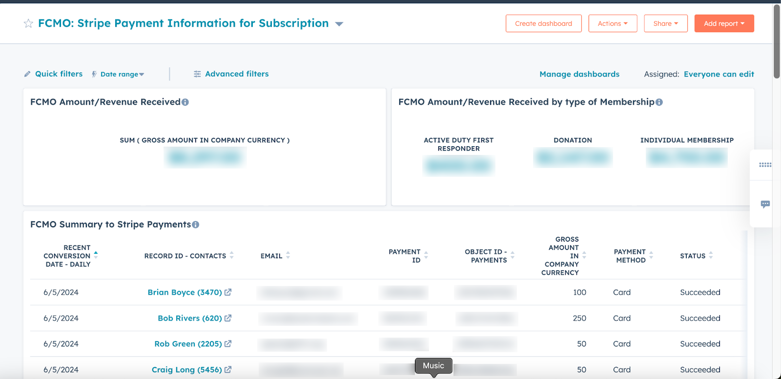 Stripe payment information